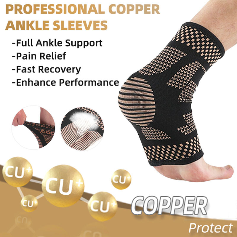 Copper Ankle Support Brace Functional Compression Sleeve Socks Foot Pain Relief
