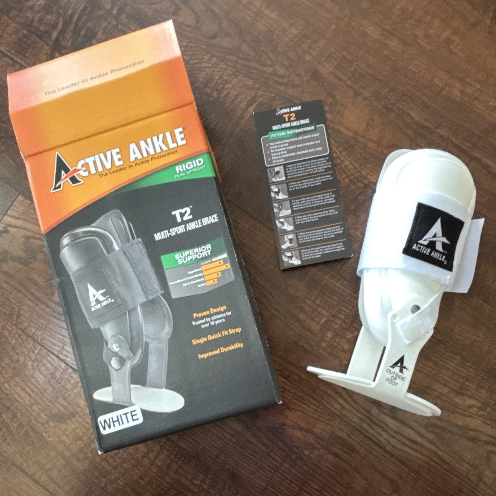 Active Ankle T2 Rigid Multi-Sport Ankle Brace Support, White, Medium