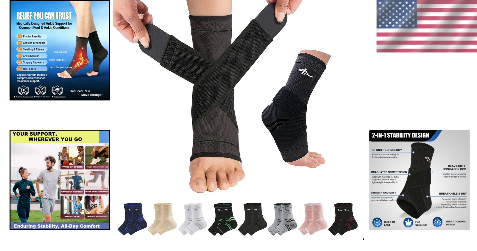 Large Adjustable Ankle Brace for Men & Women – Compression Sleeve & Wrap Support