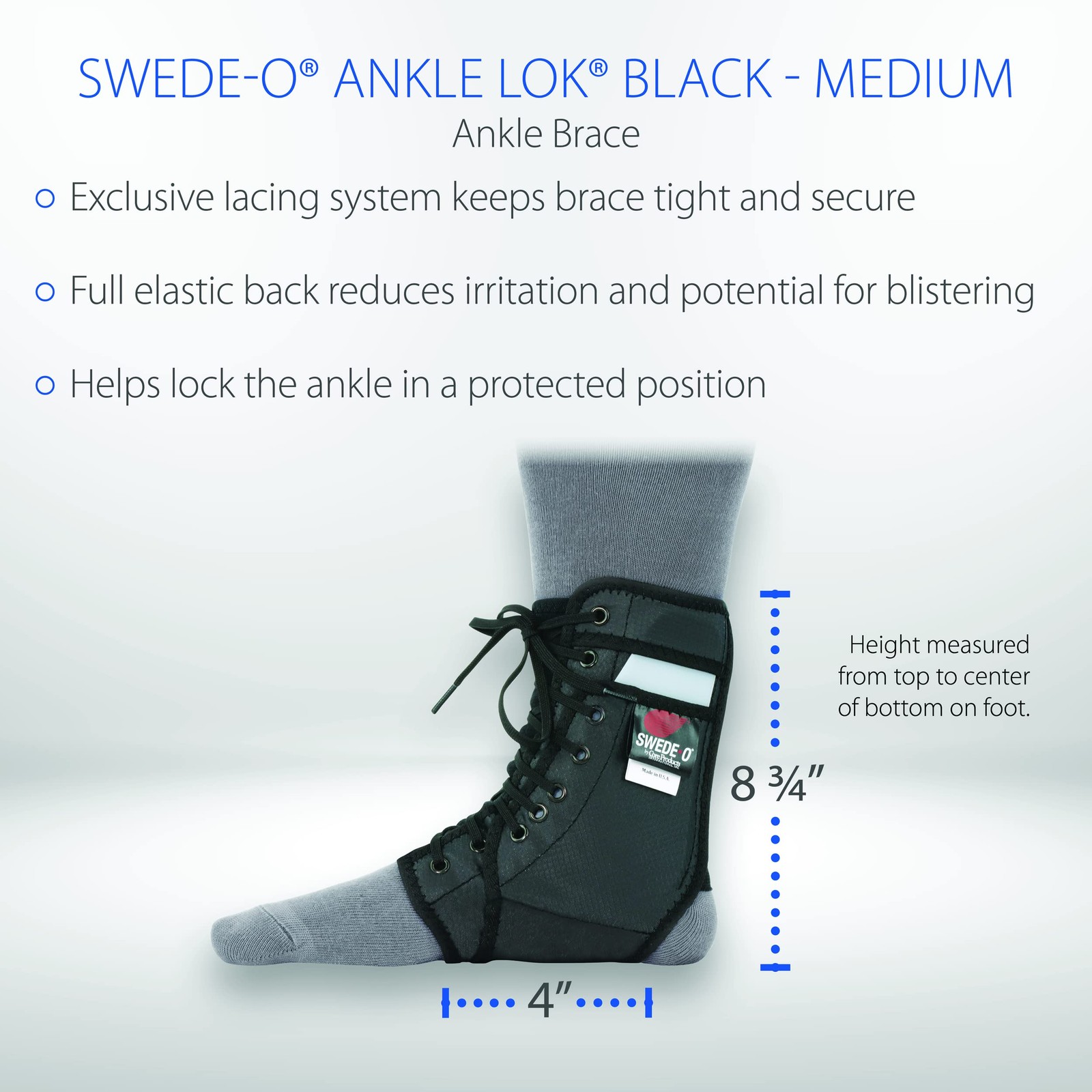 Swede-O Ankle Lok Brace, Black – Medium (Pack of 1),