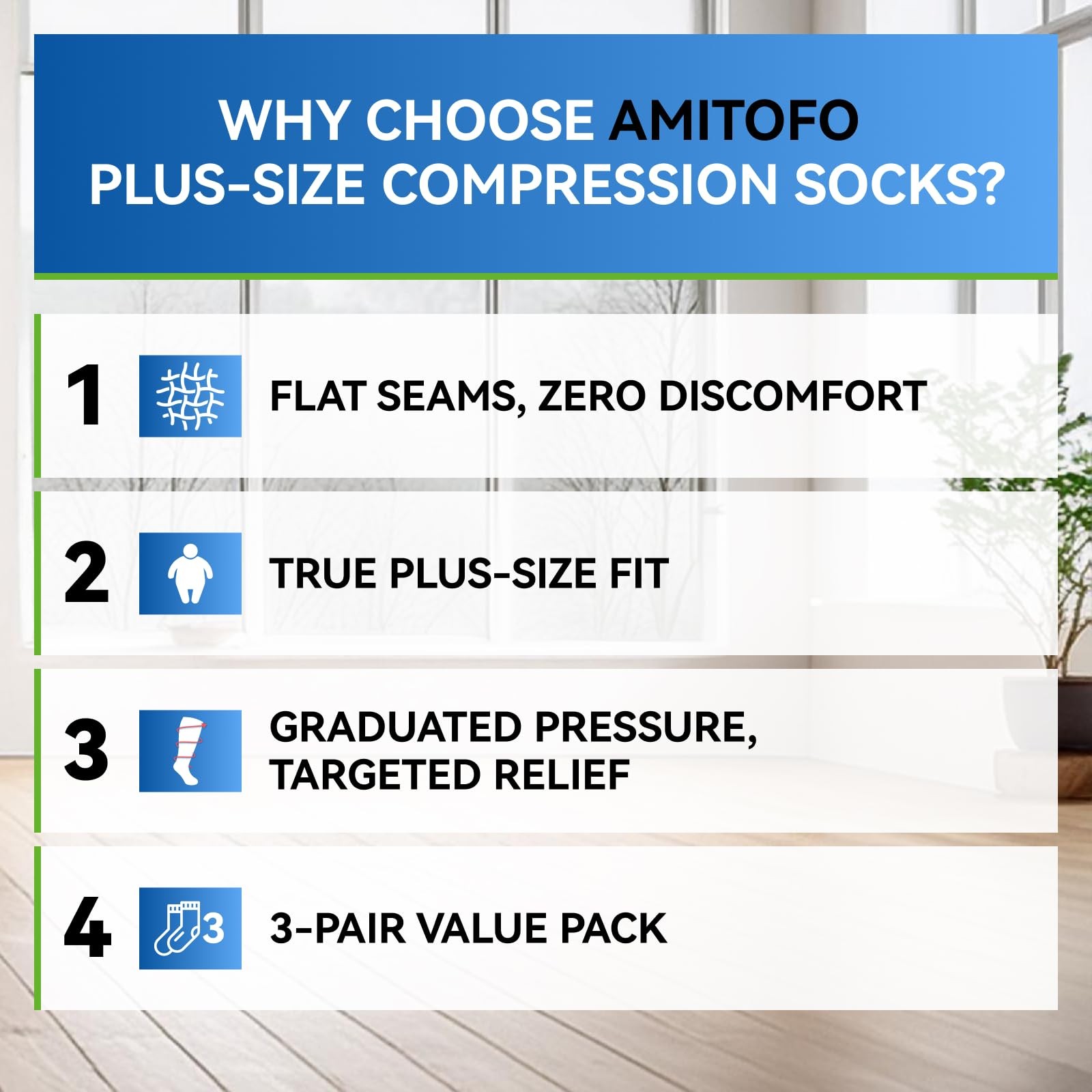 AMITOFO 3 Pairs Plus Size Compression Socks 20-30mmHg for L/XL, 3 Pairs-Black