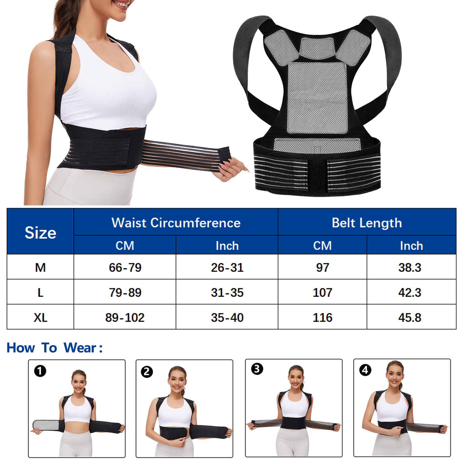 Posture Corrector Support Magnetic Back Shoulder Brace Belt Band Women & Men US