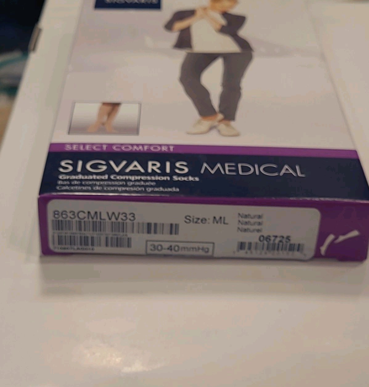 SIGVARIS Select Comfort Knee Hi 30-40mmHg Compression Socks Natural Medium Long