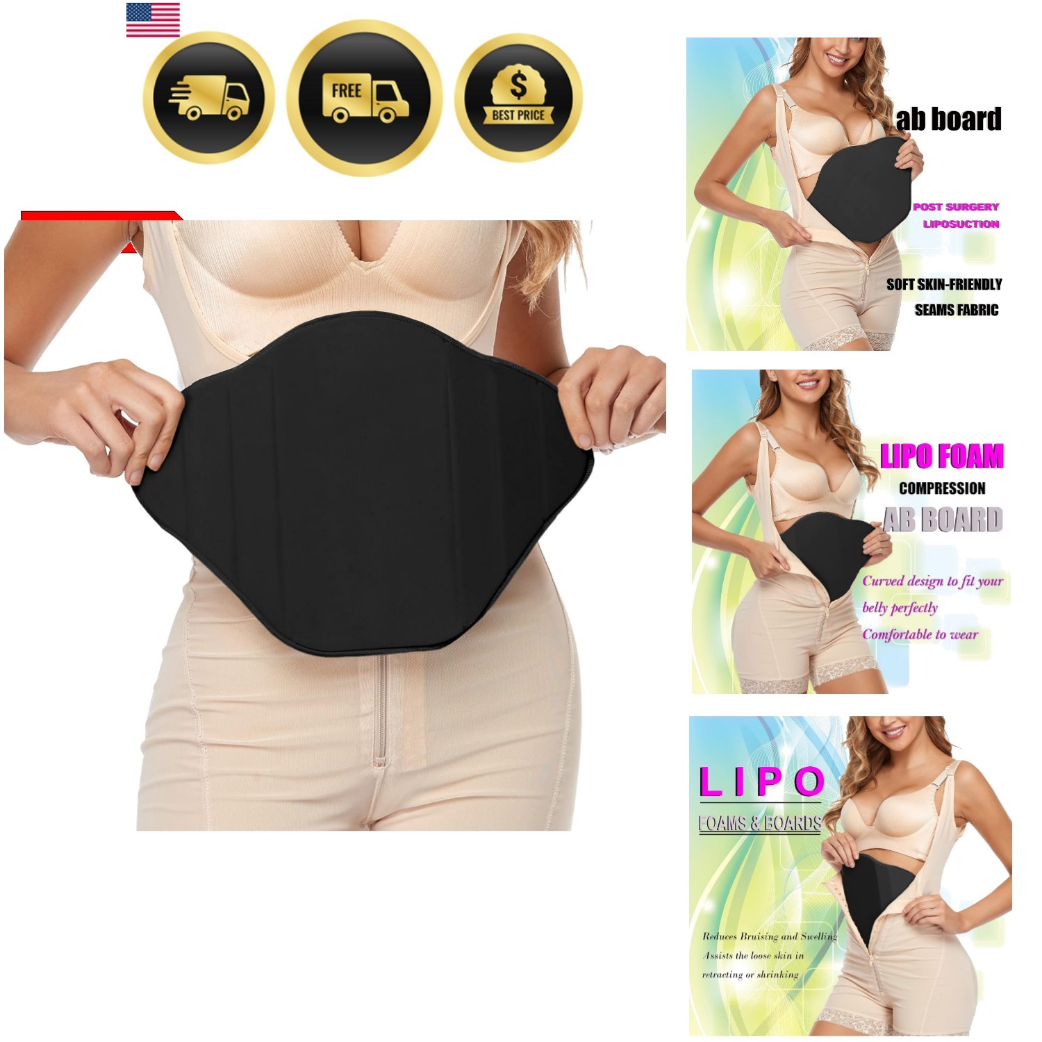 Lipo Foam Compression Ab Board Post Surgery Abdominal Board Liposuction Black