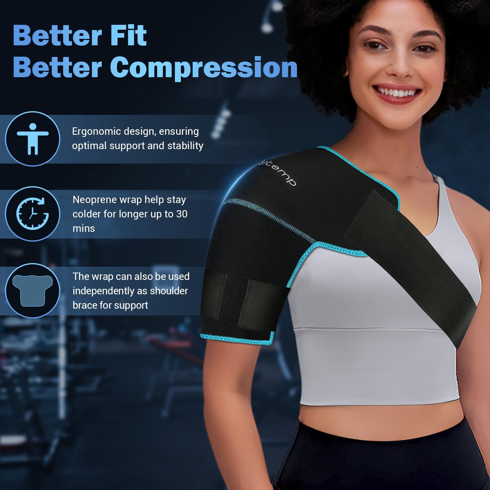 Comfytemp Shoulder Ice Pack Wrap Brace Compression Sleeve S/M, Black