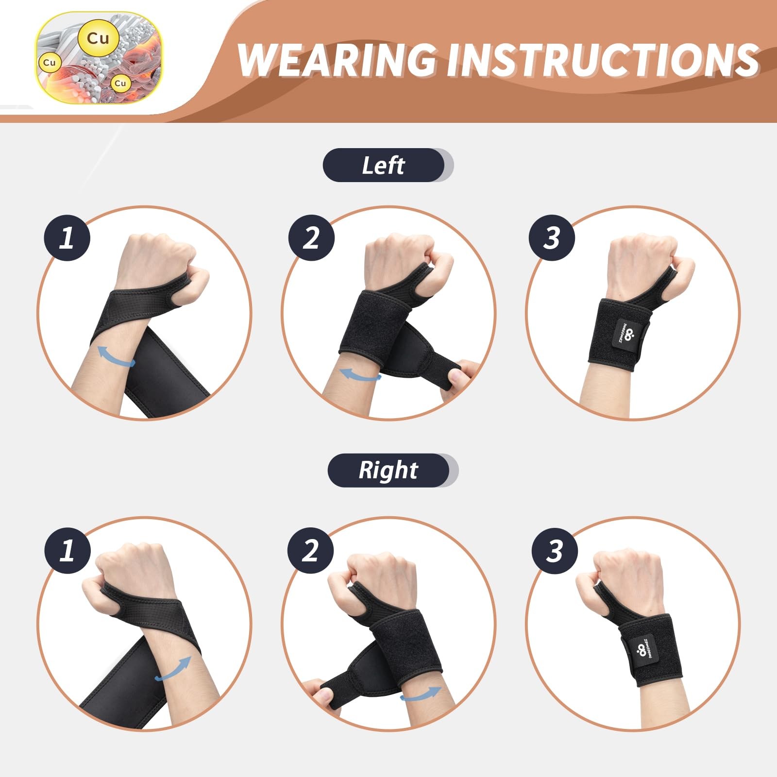 Copper Carpal Tunnel Wrist Brace, 2 Pack Wrist Support Wraps for Men Women, A…