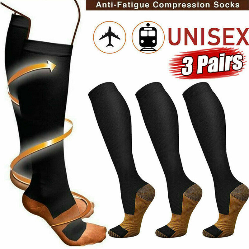 Copper Compression Socks Sport Shin Splint Running Stockings Leg Support Brace