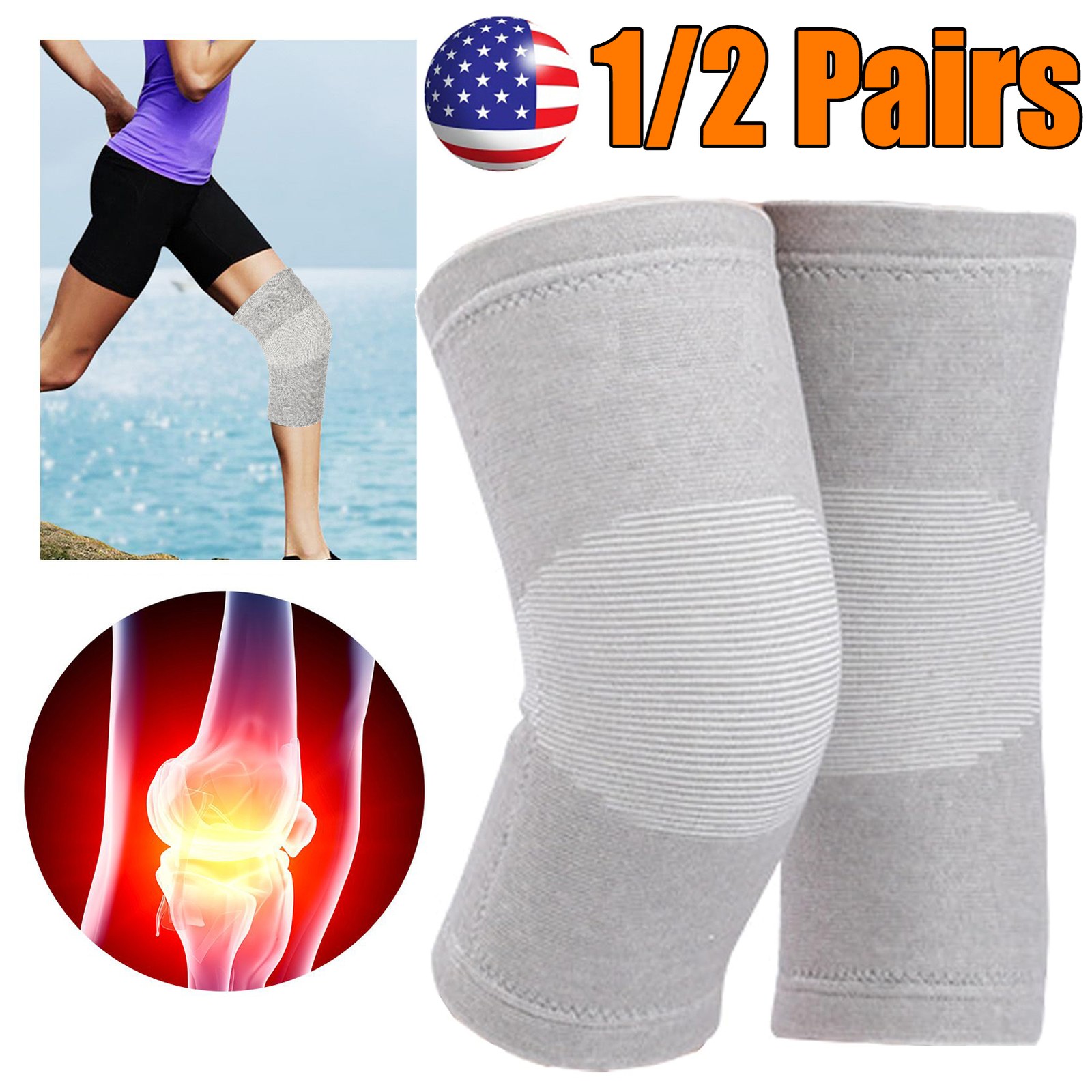 2x Bamboo Knee Compression Sleeve for Men and Women, Perfect Knee Brace for Knee