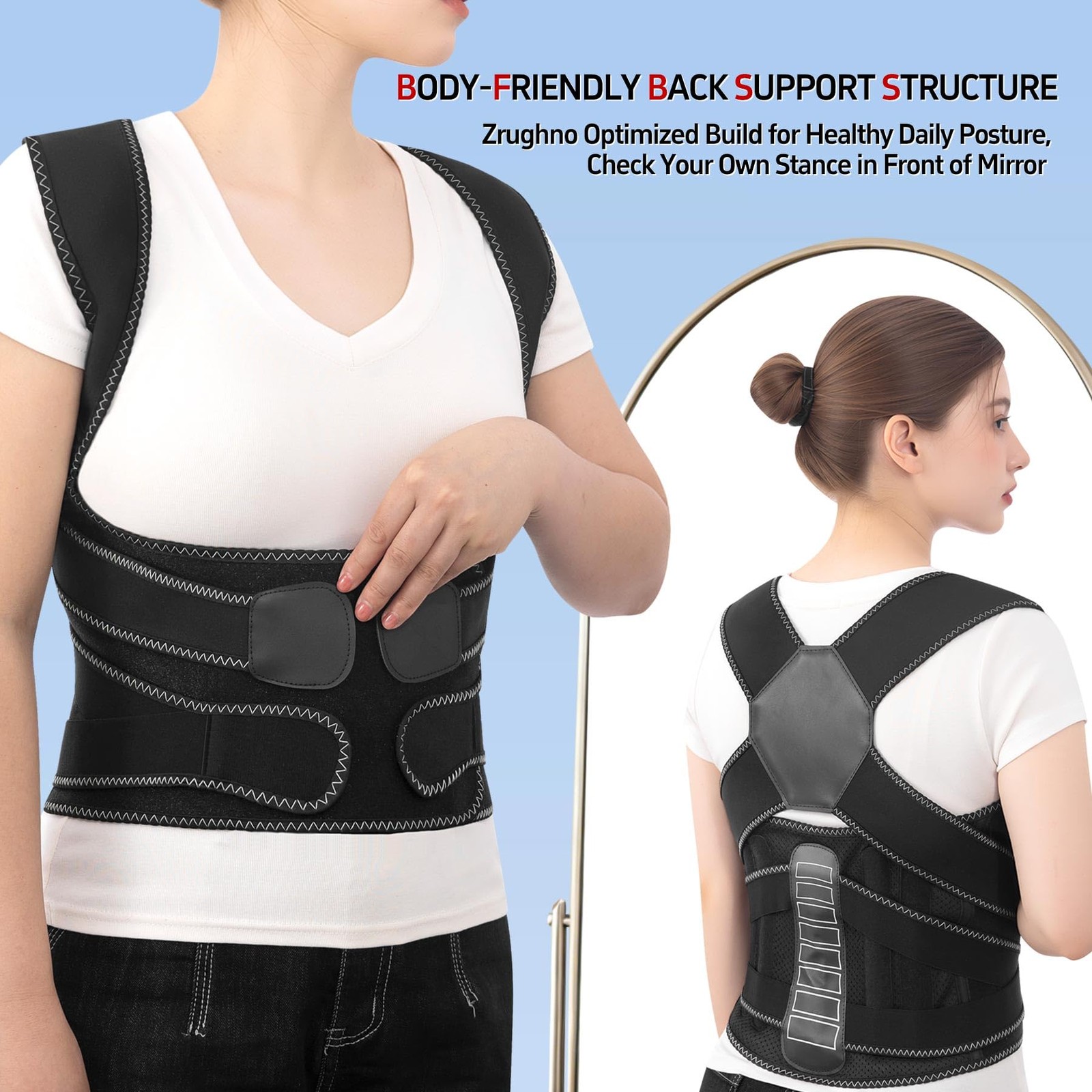 Zrughno Posture Corrector for Women and Men Back Brace Large, Black