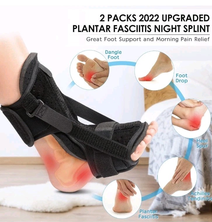 Plantar Fasciitis Brace Night Splint with Soft Memory Foam Pad: 2 Packs Upgraded