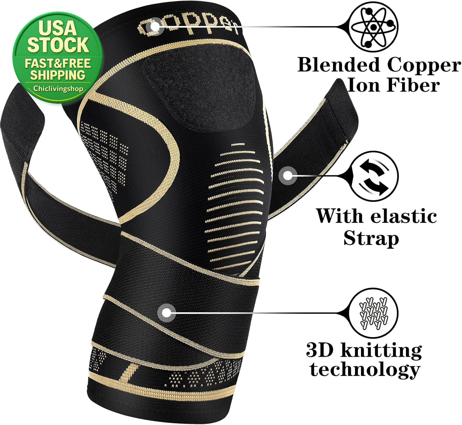 Copper Knee Braces Compression Sleeve Medium 2 Pack for Pain Relief Support