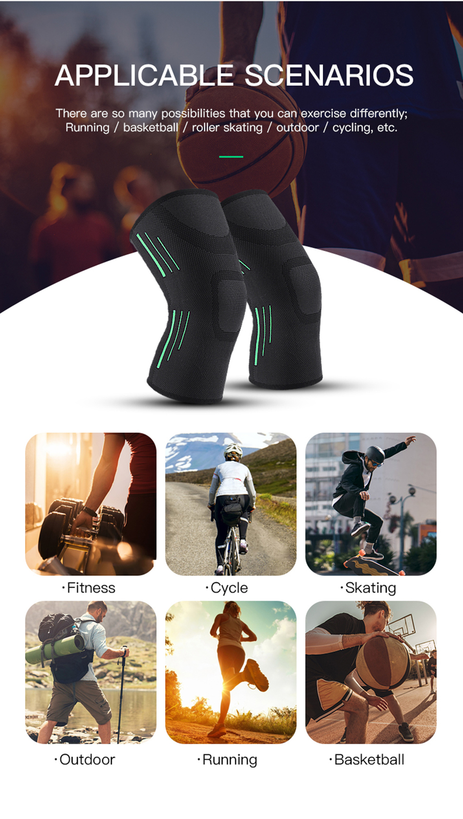 Compression Support Sleeve Sports Knee Braces for Knee Pain Elastic Knee Pads US