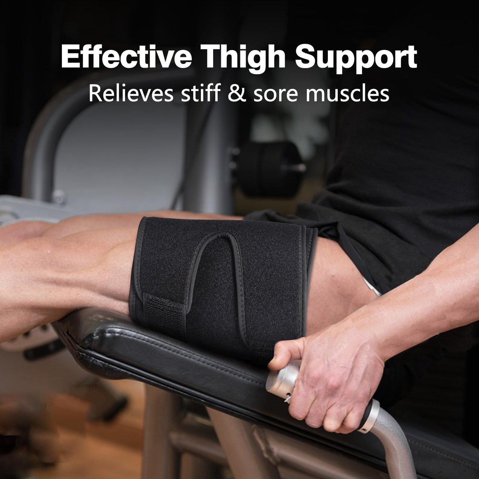 Thigh Brace, Hamstring Quadriceps Support and Wraps , Adjustable, Black