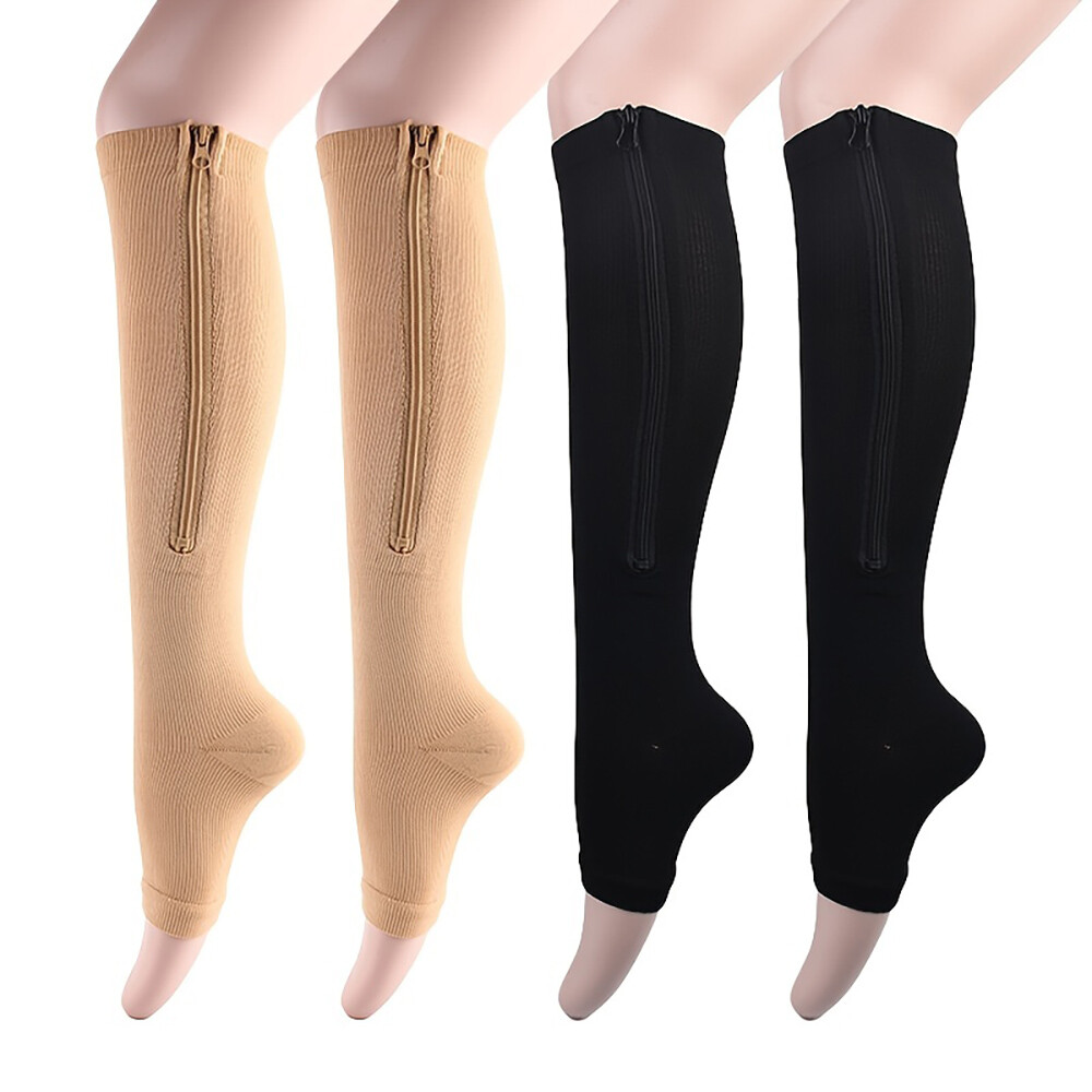 Women Men Zipper Compression Sports Socks Toeless Stocking Knee Foot Pain Relief