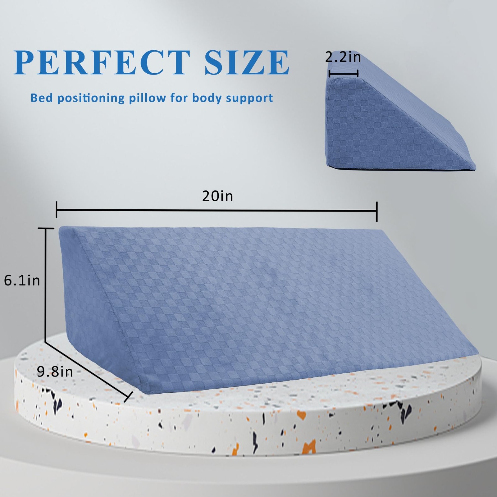 Jacobable Bed Wedge Pillow for Side Sleepers, Body 50*25*15.5CM, Light Blue