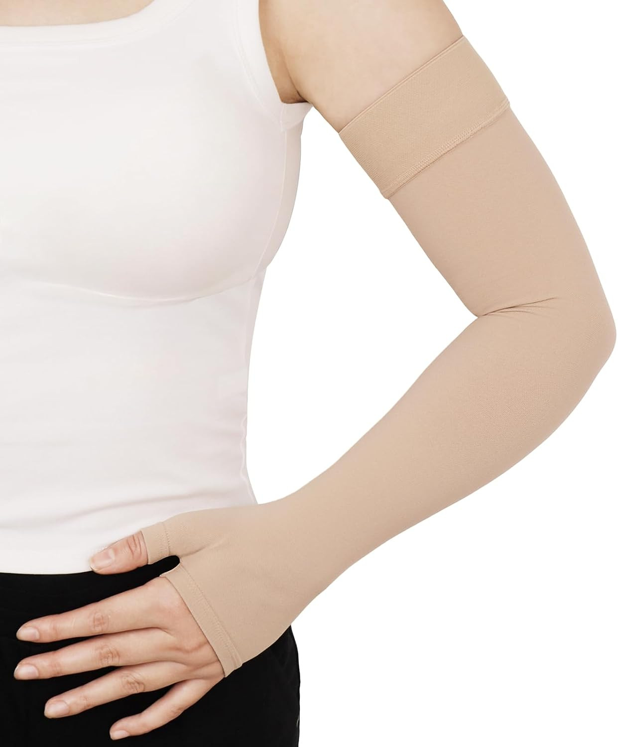 Lymphedema Compression Arm Sleeves for Women Men with Gauntlet, 20-30 mmHg Gradu