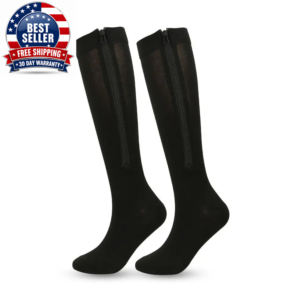 1 Pair Zipper Compression Socks Women Men High Elasticity Nylon Closed Toe Press