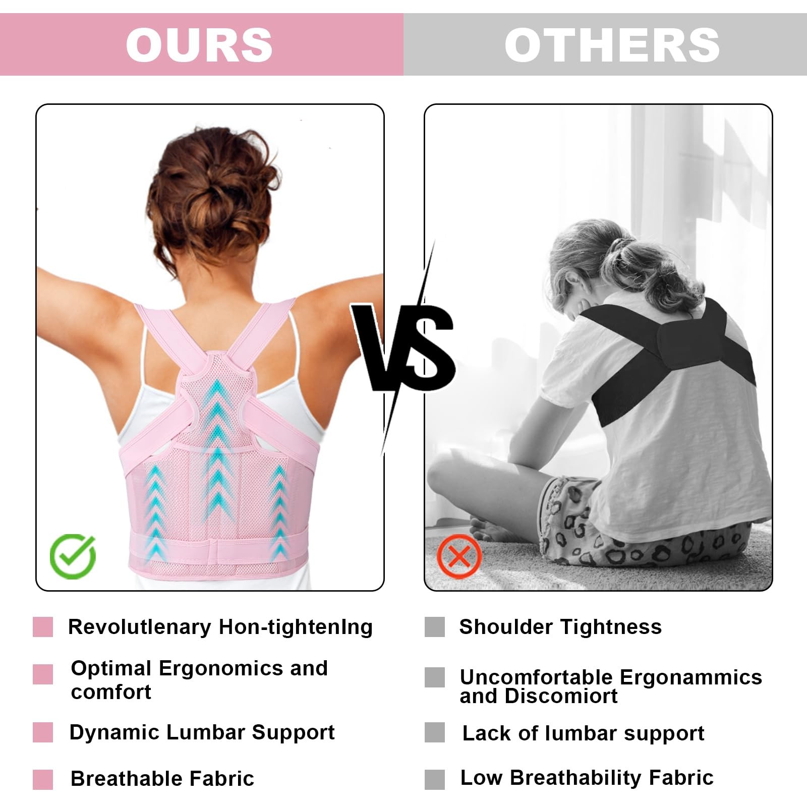 Posture Corrector for Women and Men,4 In 1 Adjustable Full Back Large, Pink