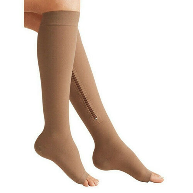 3 Pair Compression Zippered Socks Open Toe High Knee Circulation Easy On/Off