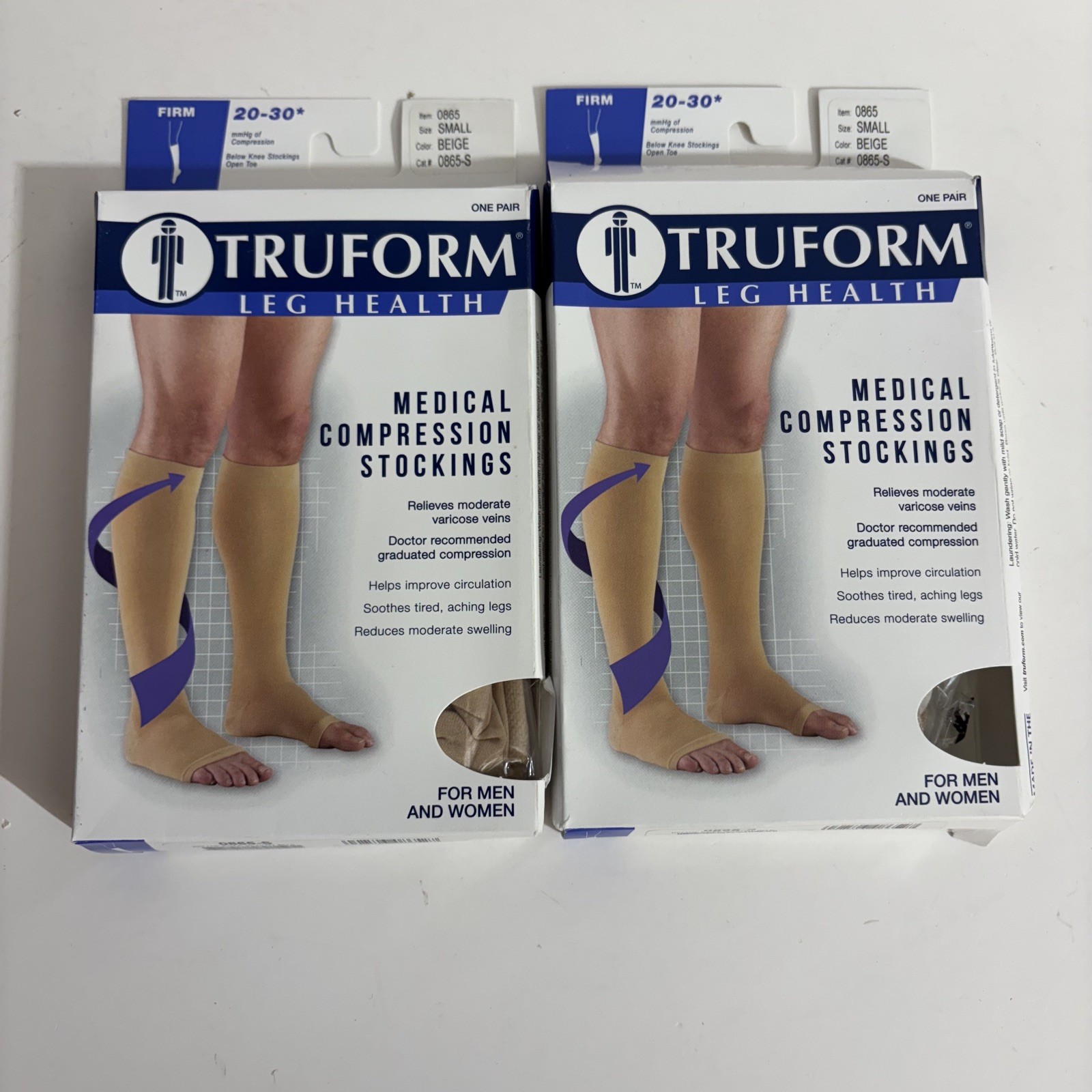 Truform 20-30 Below Knee Compression Stockings Open Toe Beige Small # 0865-S