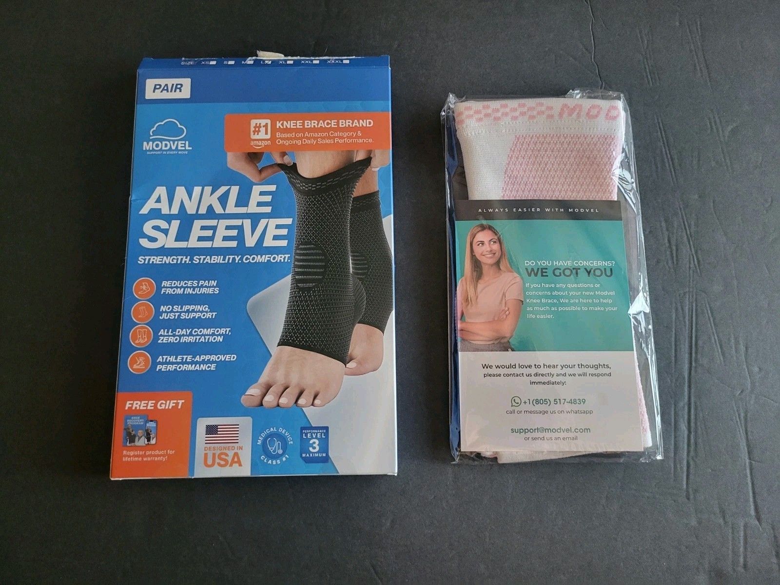 Modvel Ankle Sleeve – Pair – Size Large – Pink and White – Open Box