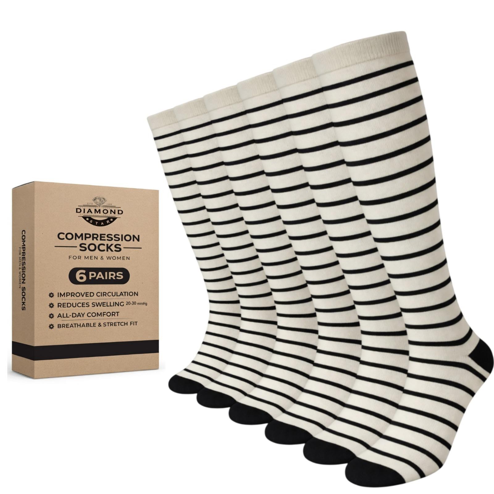 Men & Women Compression Socks Fit Knee High Support Running Travel 6 Pairs