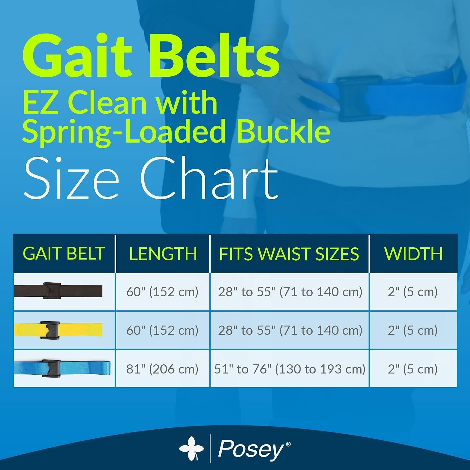 EZ Clean Gait Belt with Spring-Loaded Buckle – Black, 60” – Walking Belt – Qt…