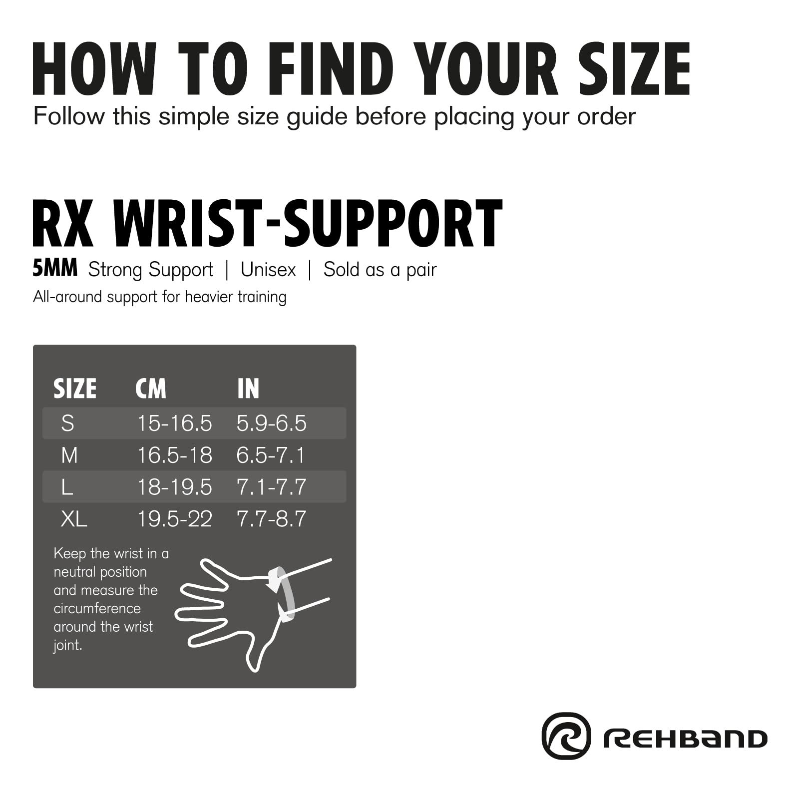 Rehband Neoprene Wrist Sleeves, 1 Pair, Support 5mm Medium, Black
