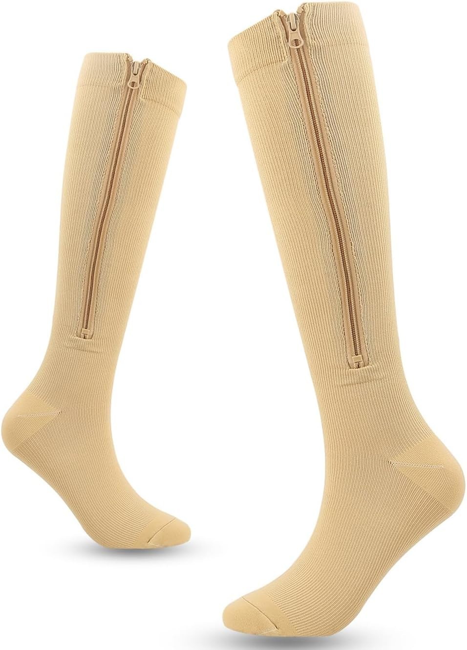 Zippered 15-20mmHg Compression Stockings for Everyday Use and Outdoor Activities