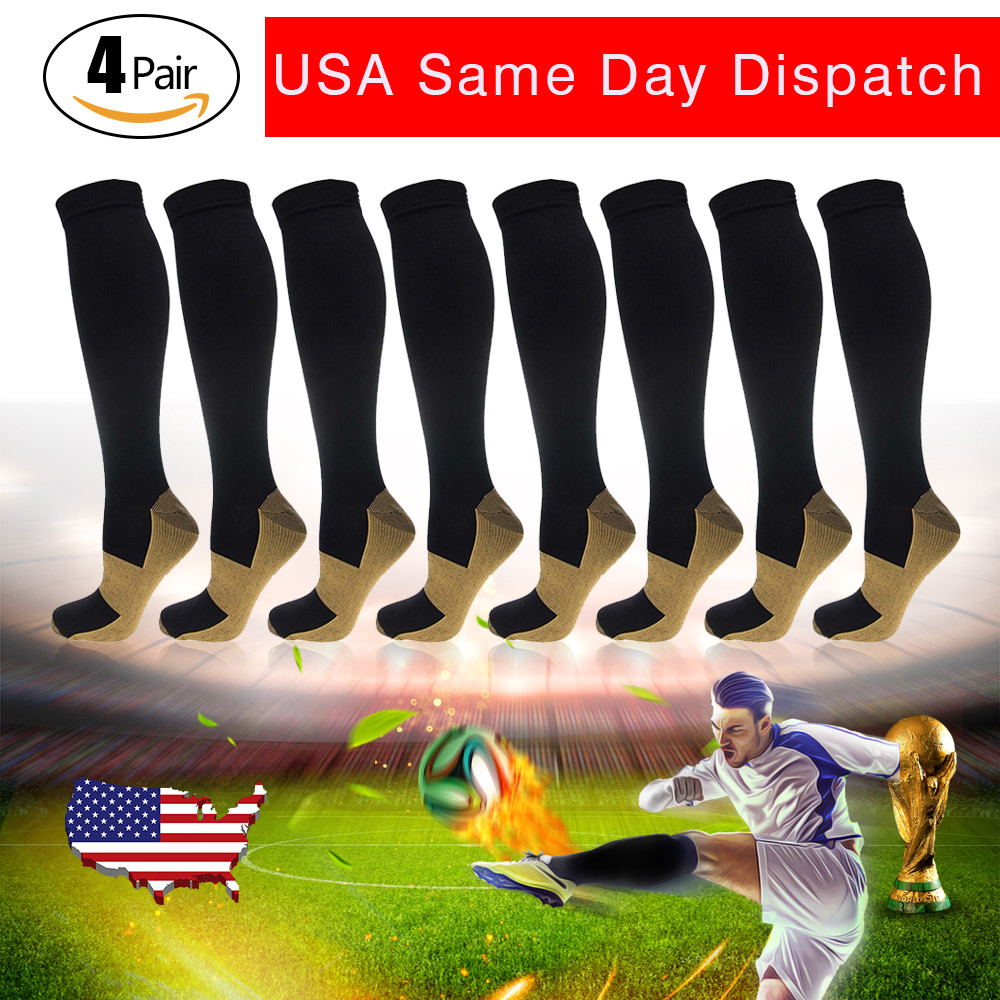 4 Pairs Copper Compression Socks 20-30mmHg Graduated Support Mens Womens S-XXL