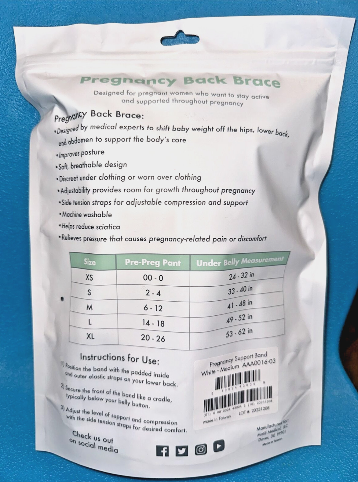 Motif Medical Pregnancy Support Band US Medium 41-48in BRAND NEW
