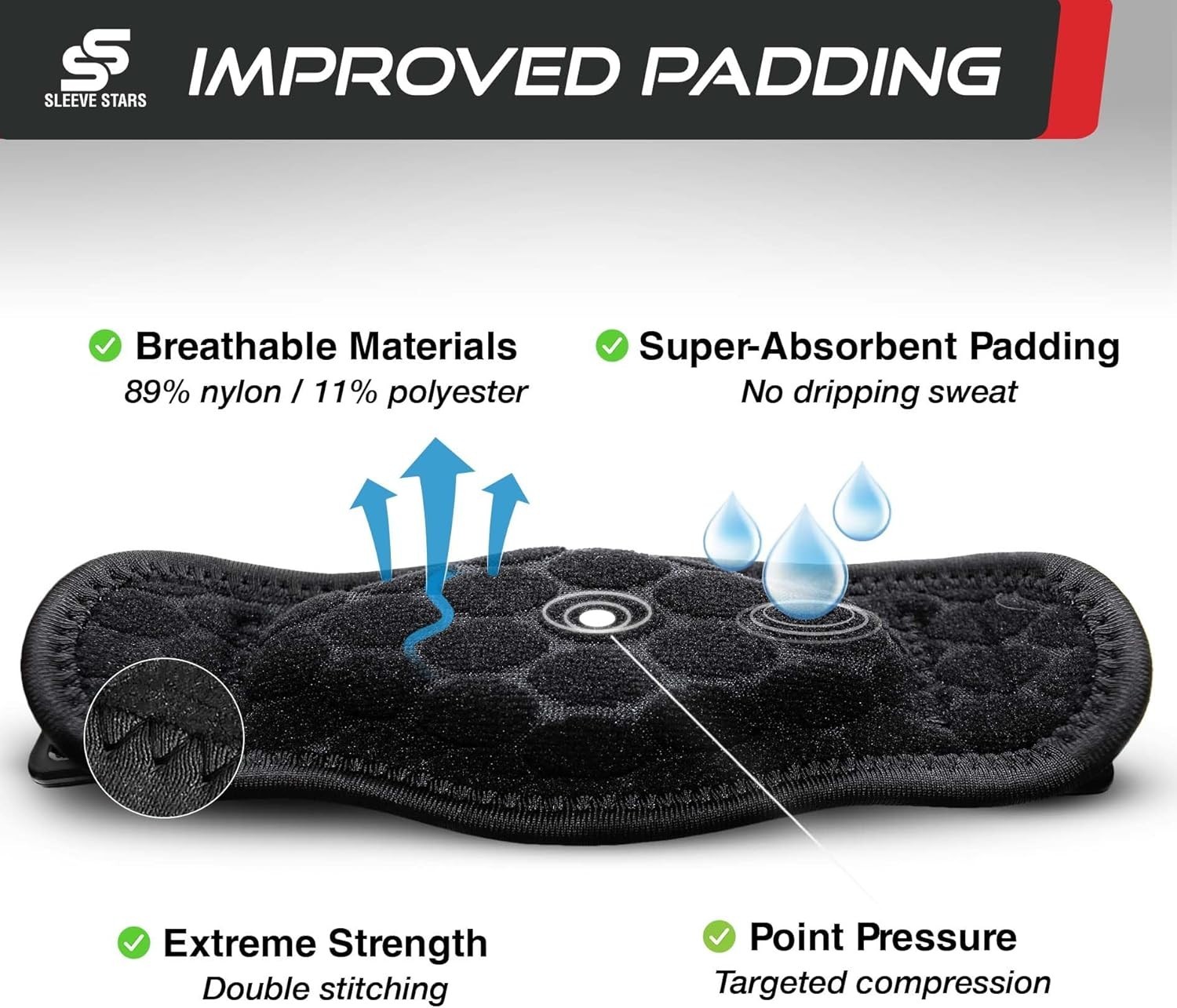 Unisex Sleeve Stars Tennis Elbow Brace & Strap for Tendonitis Relief (Black)