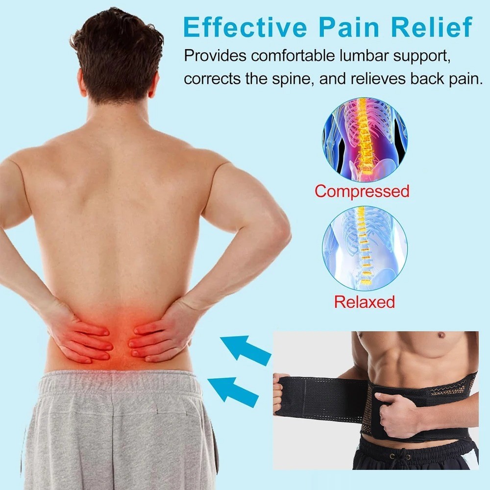 Waist Support Brace Belt Copper Lumbar Adjustable Low Back Pain Relief Men Women