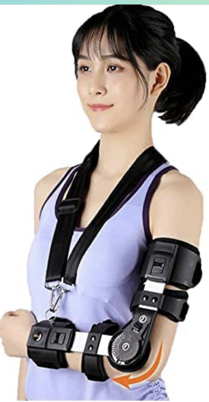 Hinged ROM Elbow Brace, Adjustable Post OP Elbow Brace Injury Recovery Support L