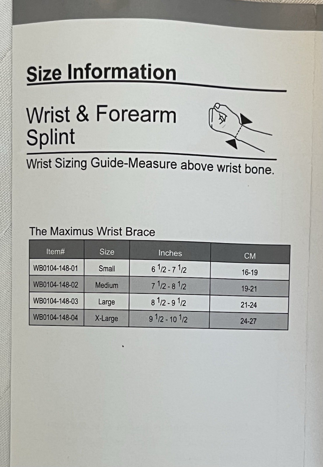 The Maximus Wrist Brace Forearm Splint WB0104-148-03 Size Large Dr Medical DRMS