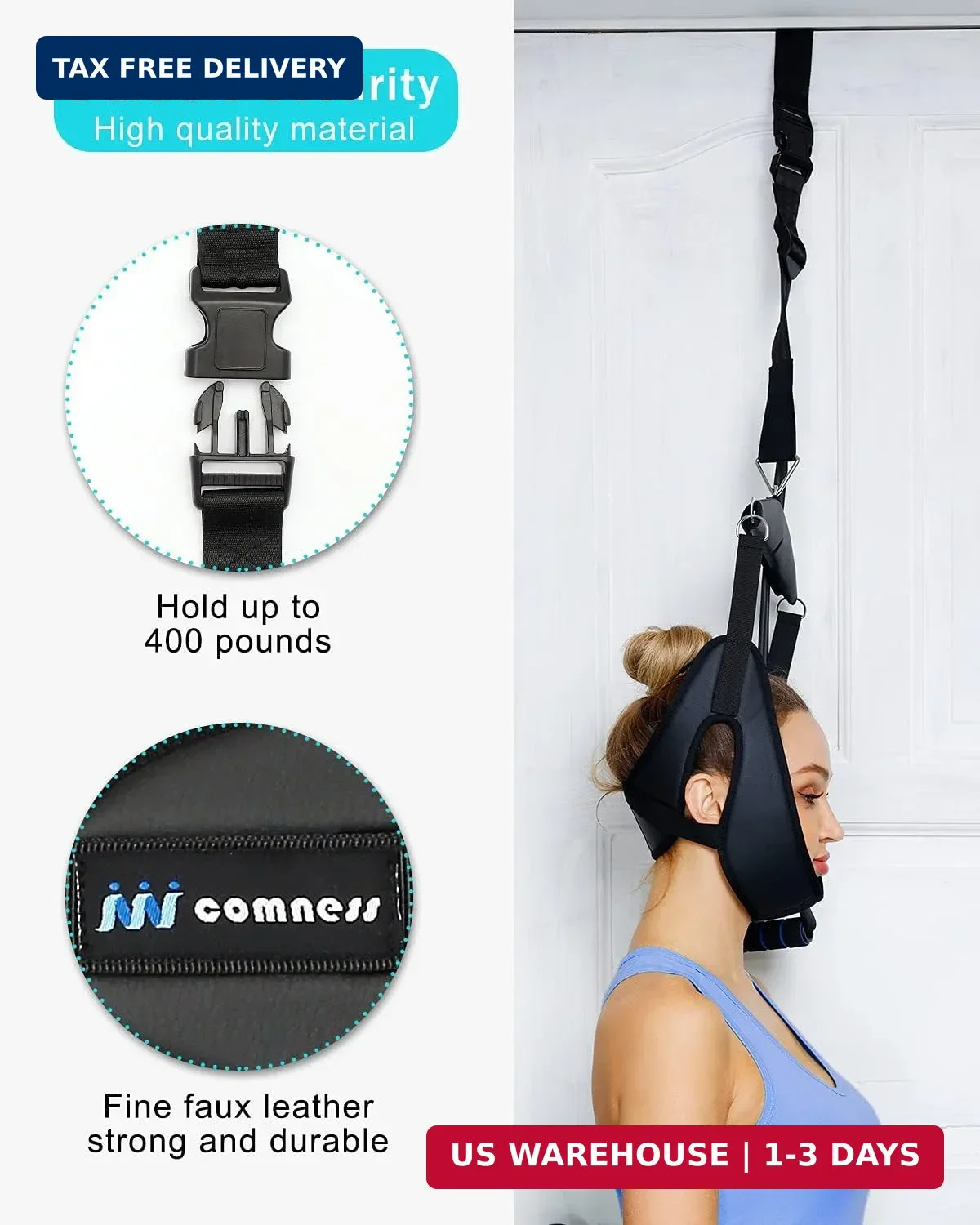 comness Cervical Neck Traction Device Over Door for Home Use, Portable Neck Stre