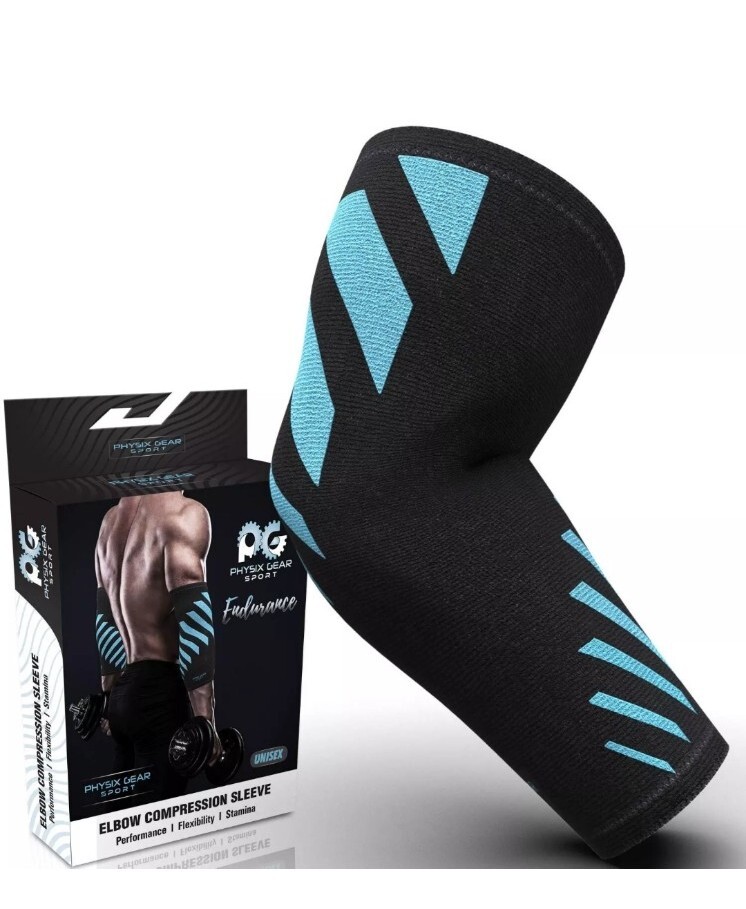 Physix Gear Sport 1 Pk Elbow Brace Unisex Compression Sleeve Blue XL NEW FREE S/