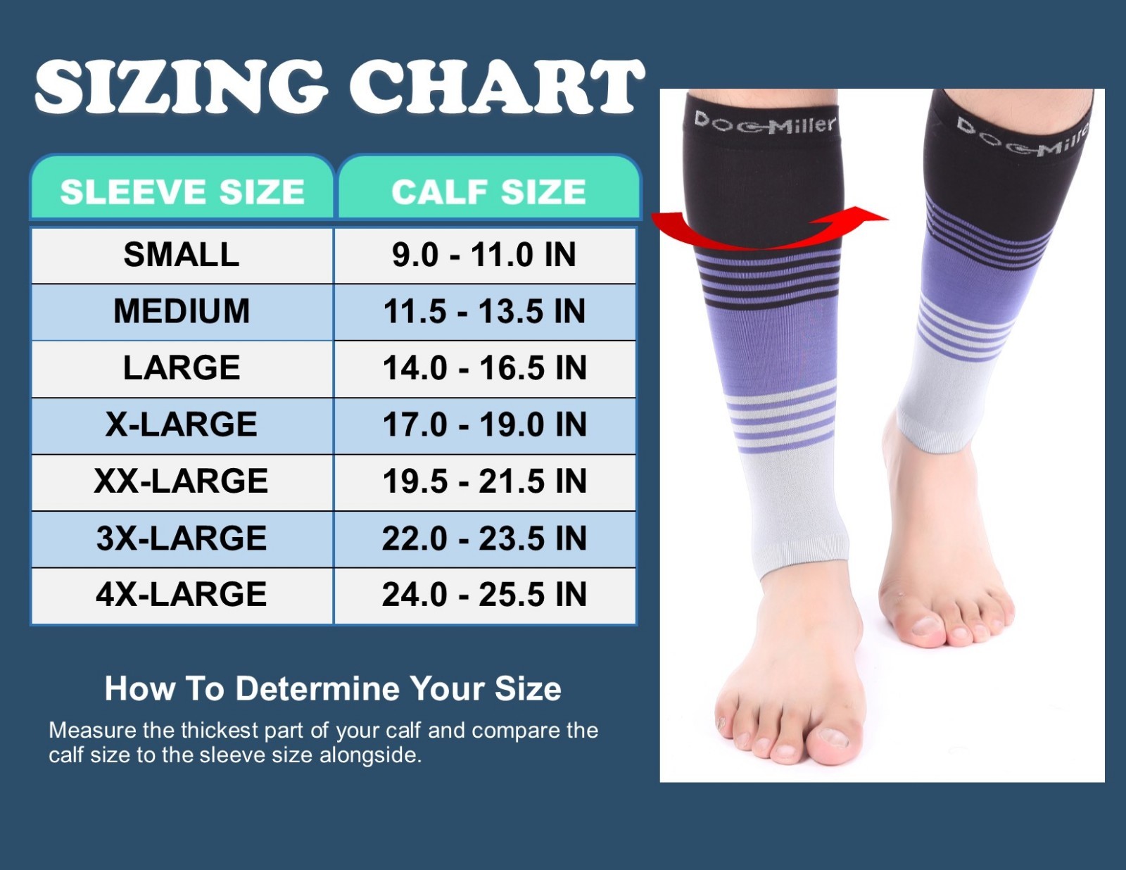Doc Miller Calf Compression Sleeve 1Pair Stockings 20-30mmHg Varicose Veins