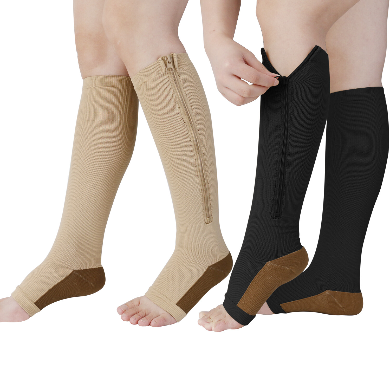 1/3pairs Zipper Compression Socks Increases Circulation Reduces Muscle Swelling