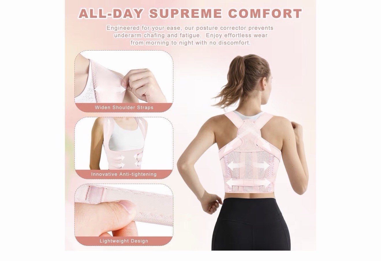 Back Brace Posture Corrector Lumbar Support Belt Pain Relief Pink M