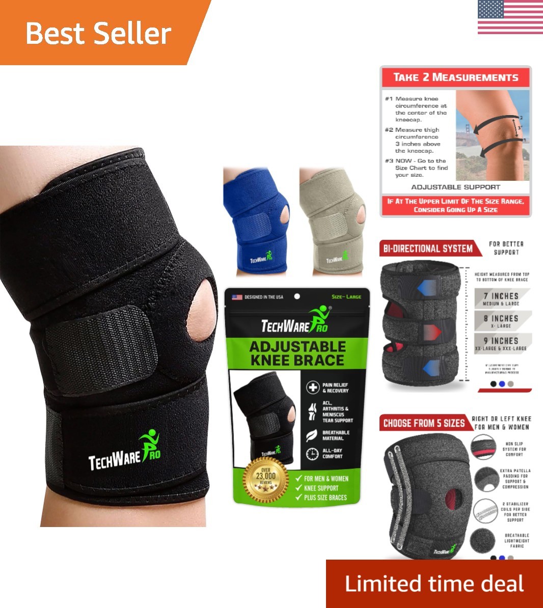 Adjustable Knee Brace for Pain Relief – Supports ACL, LCL, MCL, & More