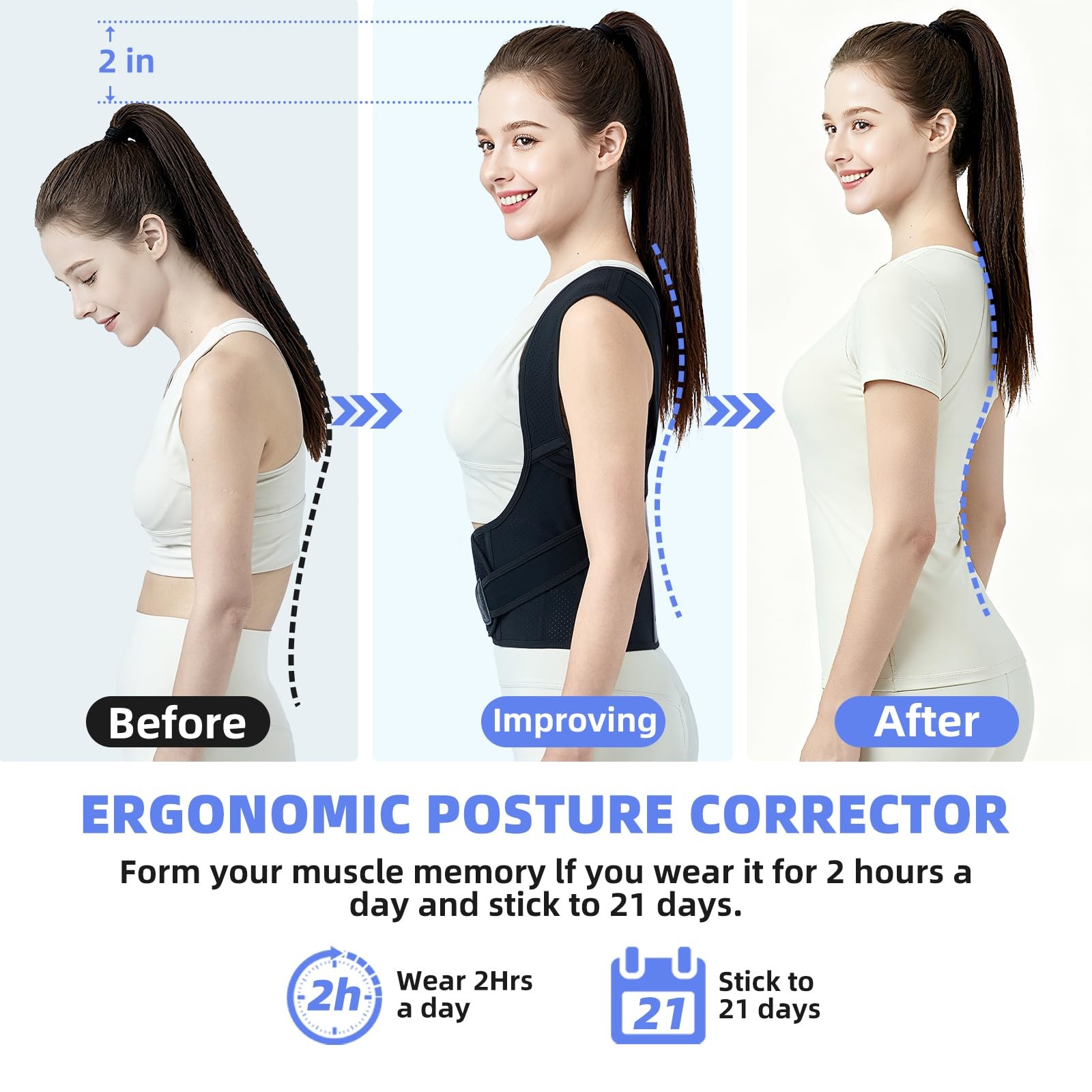 babaka Back Brace Posture Corrector for Women and Men, Adjustable Medium