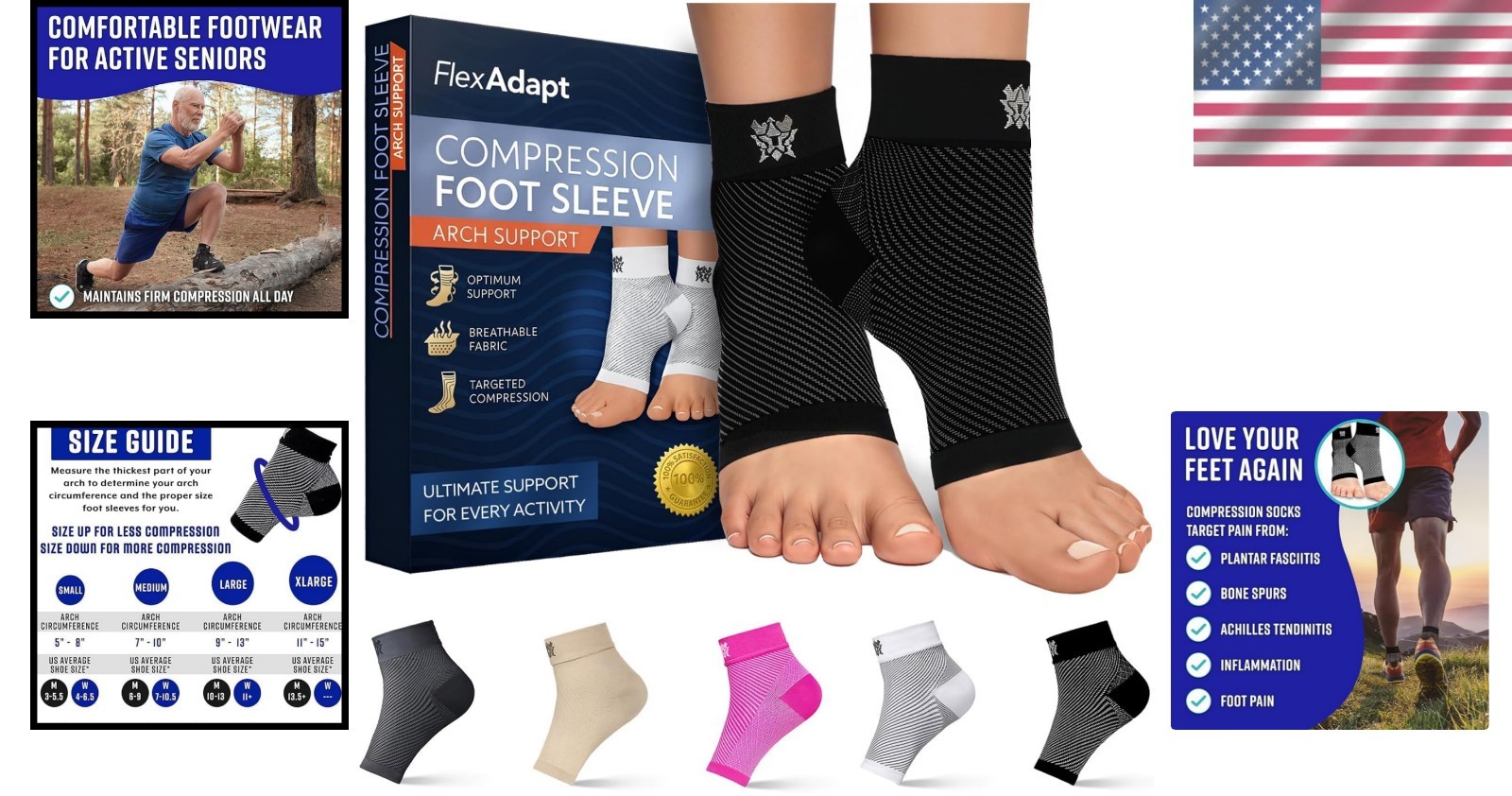 Breathable Compression Socks for Plantar Fasciitis Relief – Men’s Medium – Black