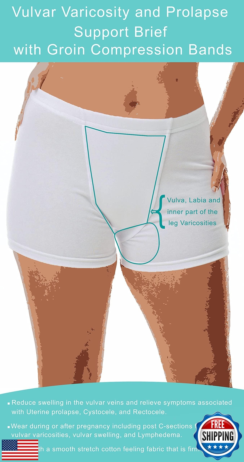 Vulvar Varicosity and Prolapse Support Boy-Leg Brief with Groin Compression B