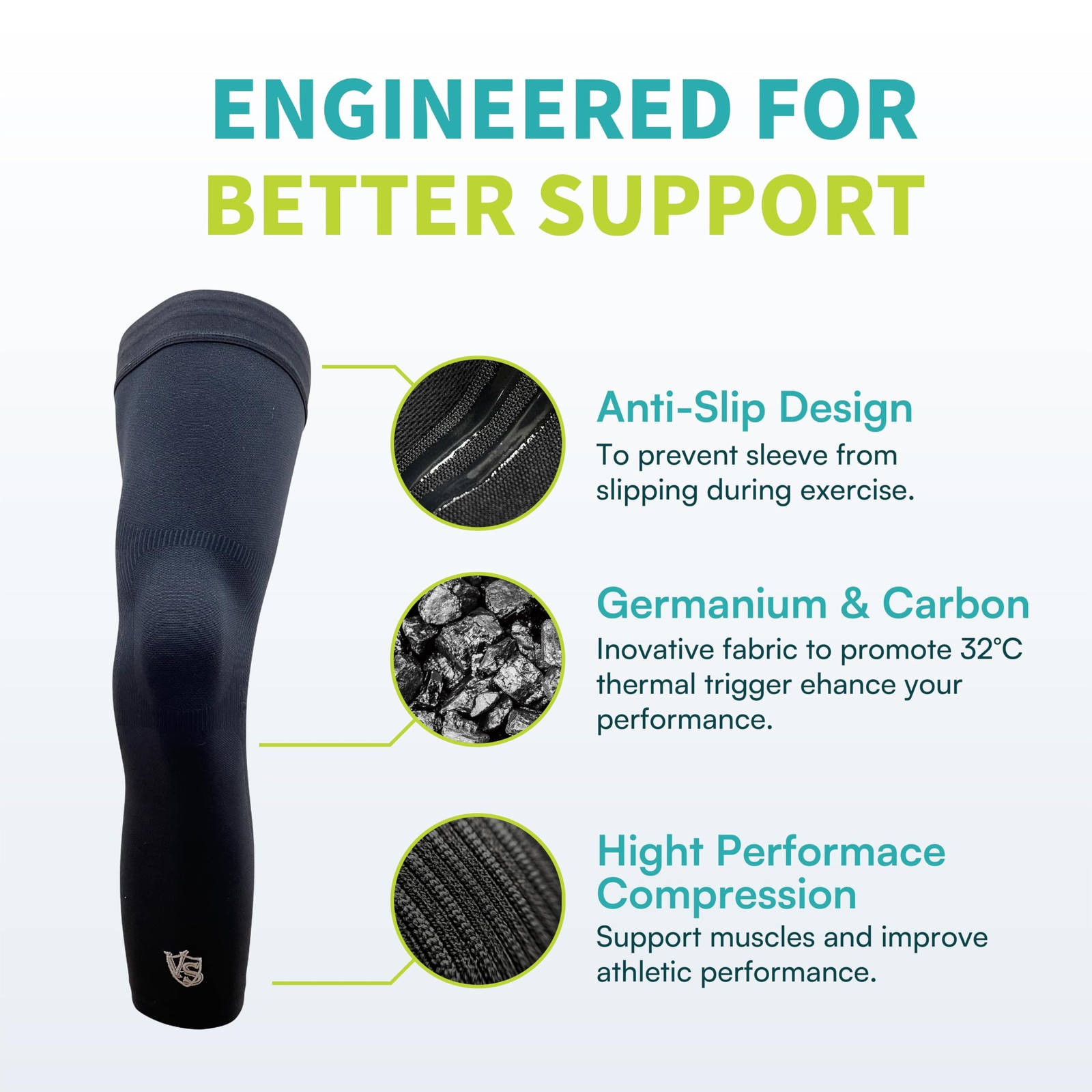 Vital Salveo -Germanium Recovery Compression Sports Full Leg Sleeve Length Th…