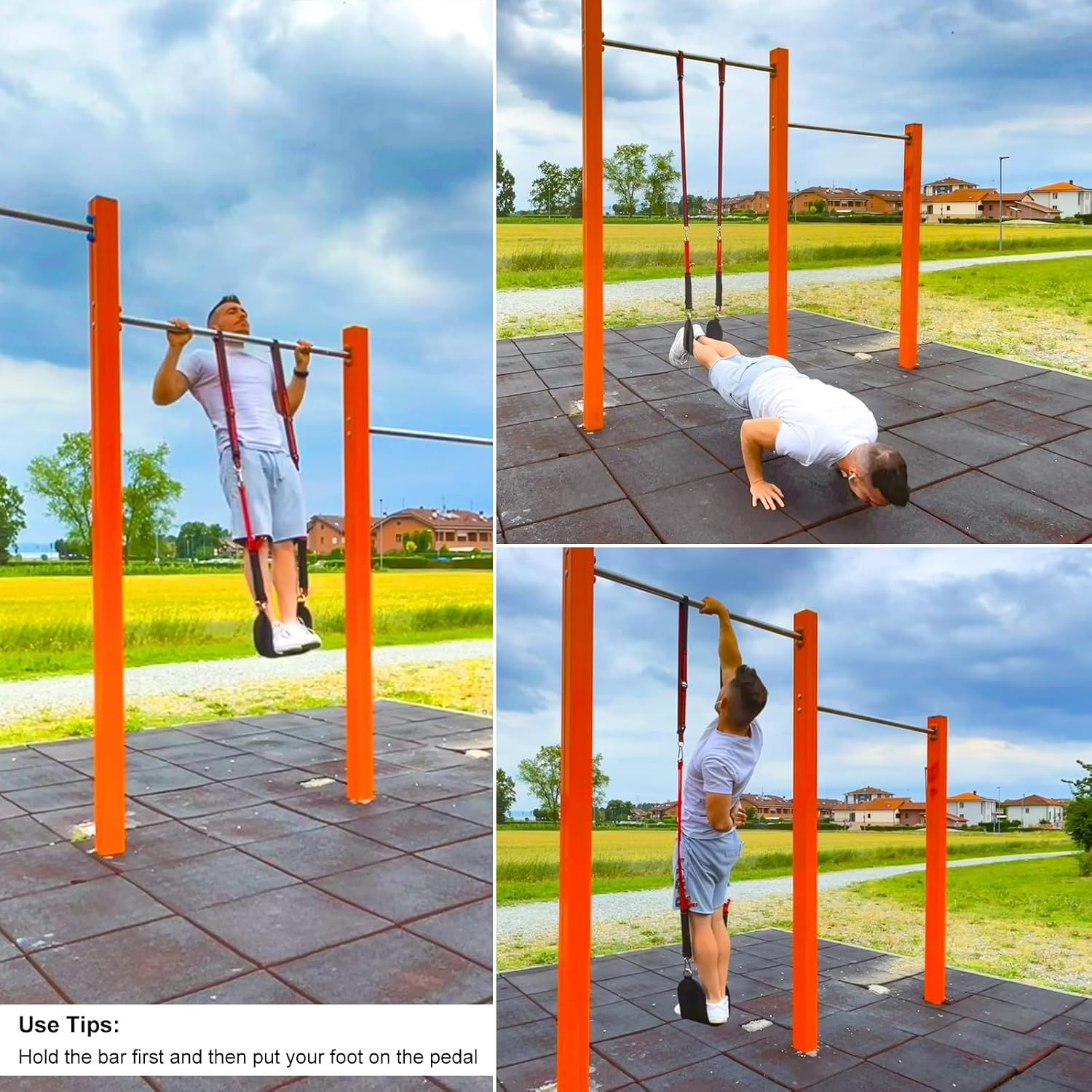 Pull Up Assistance Bands with Fabric Feet/Knee Rest, Heavy Duty Pull Up Resistan