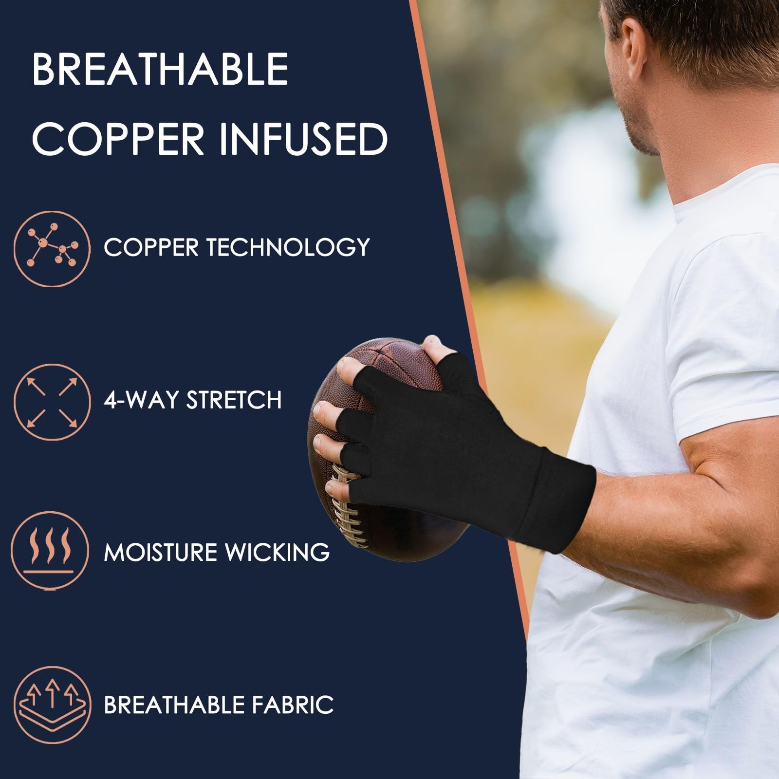 4 Pairs Fingerless Copper Compression Gloves for Arthritis & Carpal Tunnel Relie