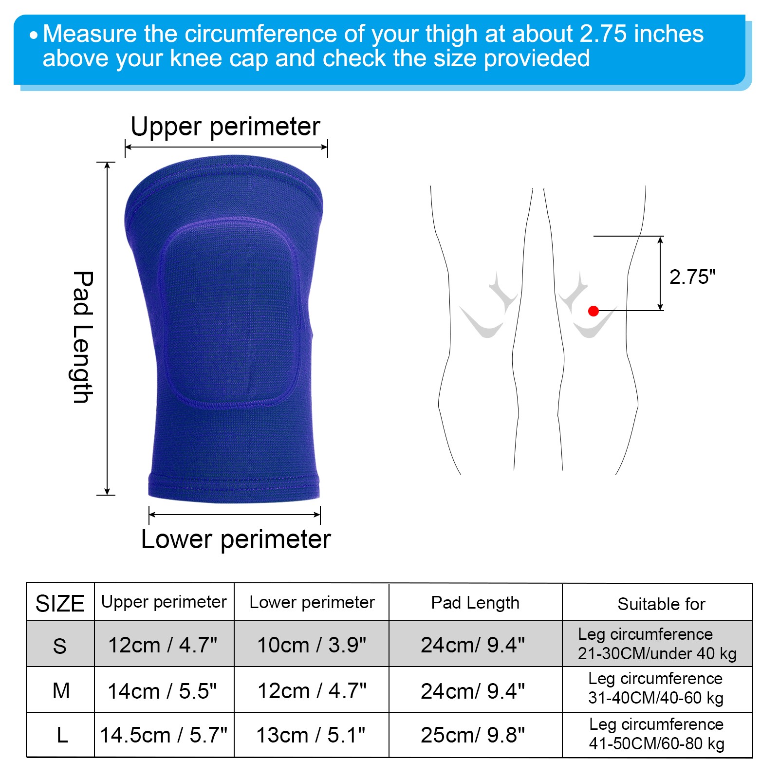 2 Pcs S Dance Knee Pads Ski Knee Pads Volleyball Protective Sponge Brace Blue