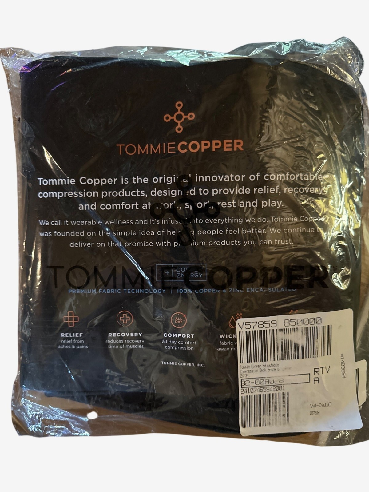 Tommie Copper Adjustable IR Back Brace 2XL/3XL Black Compression Support Unisex
