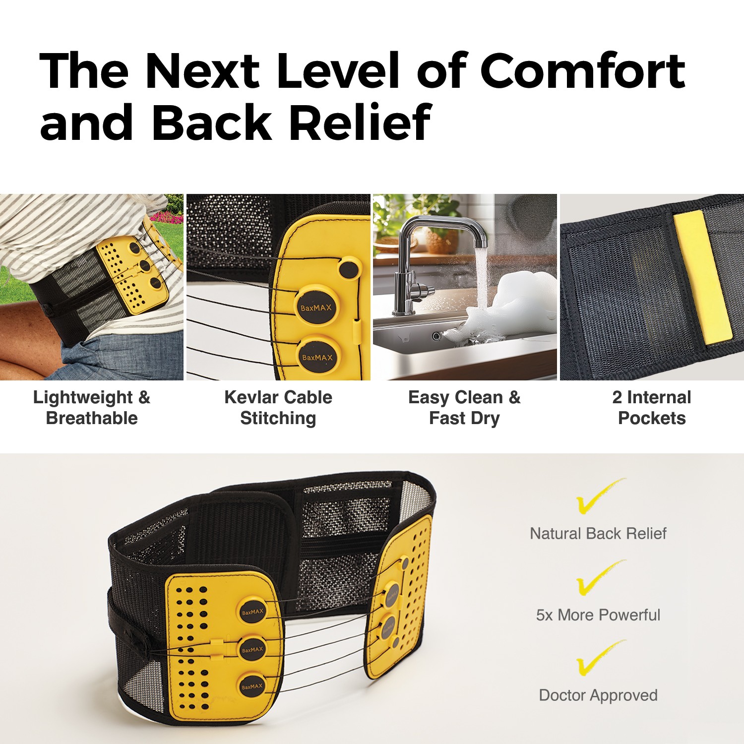 BaxMAX Adjustable Back Brace with 5-to-1 Compression Pulley System for Lumbar
